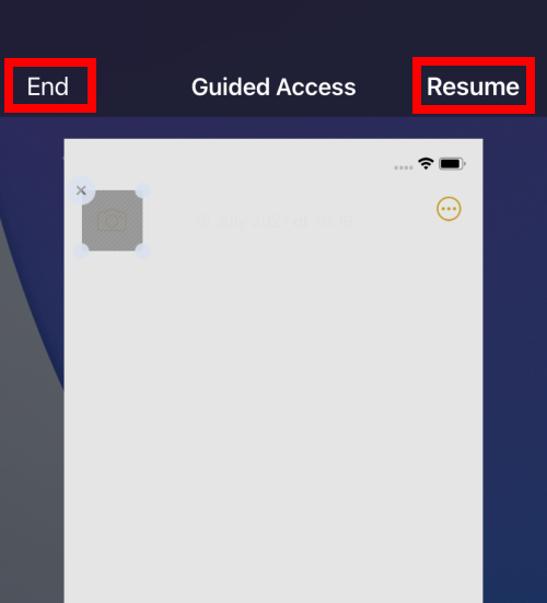 Triple-click the Home or Side button then tap End, Options or Resume
